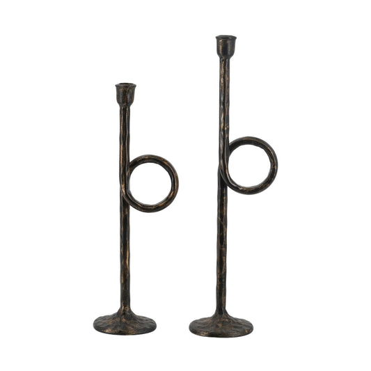 Black and Gold Iron Candle Holders with Playful Loop Design, Set of 2 - product image 1