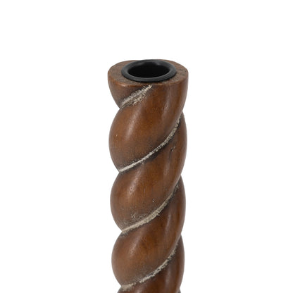 Brown Birch Wood Candle Holders with Spiral Design, Set of 2 - product image 3
