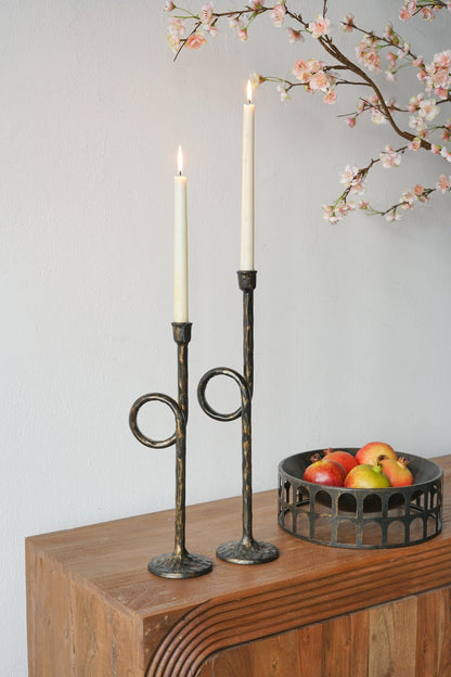 Black and Gold Iron Candle Holders with Playful Loop Design, Set of 2 - product image 23