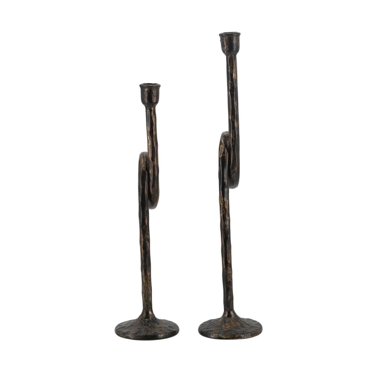 Black and Gold Iron Candle Holders with Playful Loop Design, Set of 2 - product image 6
