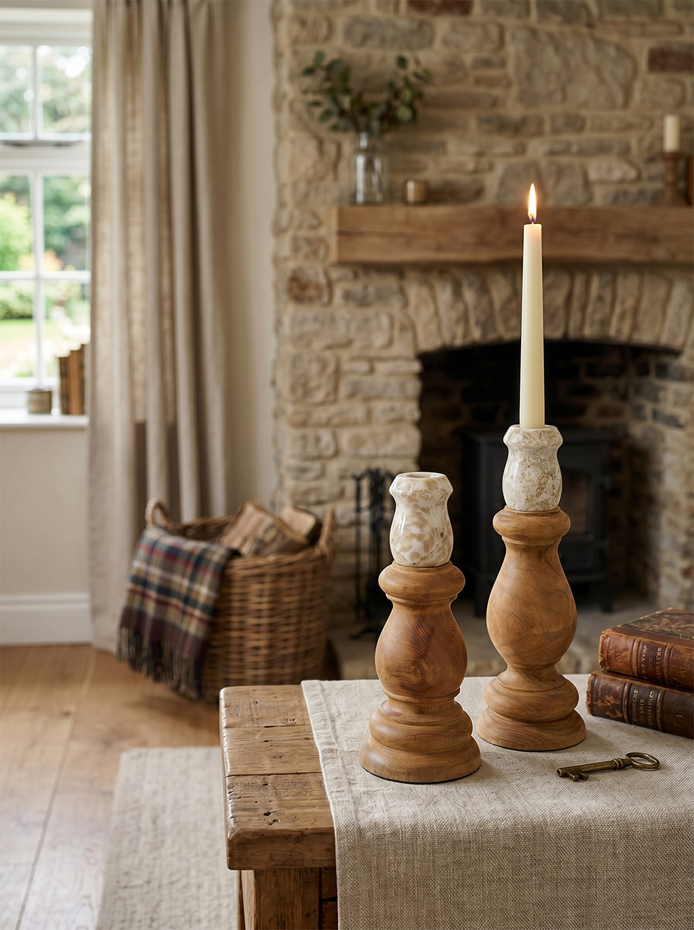 Teak Wood and Marble Candle Holder - product image 16