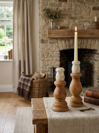 Teak Wood and Marble Candle Holder - product image 16