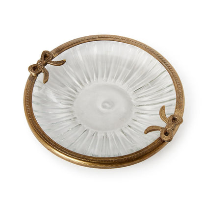 Antique Gold Finish Round Glass Trinket Tray with Bow Accent - product image 3