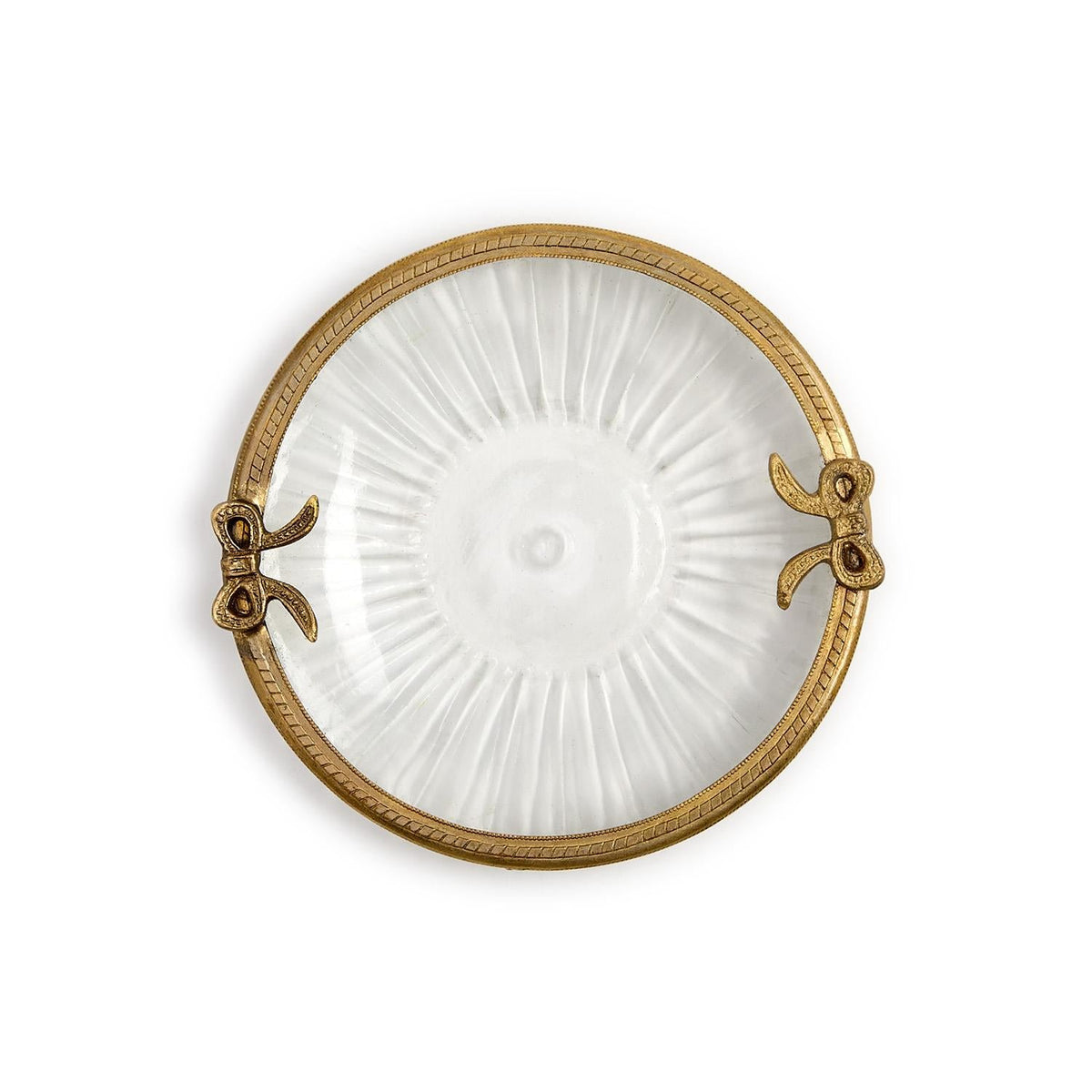 Antique Gold Finish Round Glass Trinket Tray with Bow Accent - product image 4
