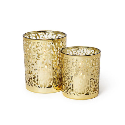 Leopard Silhouette Antiqued Tealight / Votive Candleholders, Set of 2