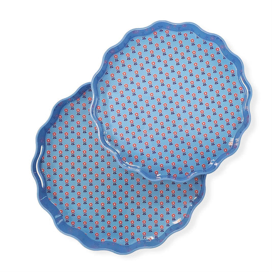 Red, White and Bloom Scalloped Lacquered Trays, Set of 2 - product image 1