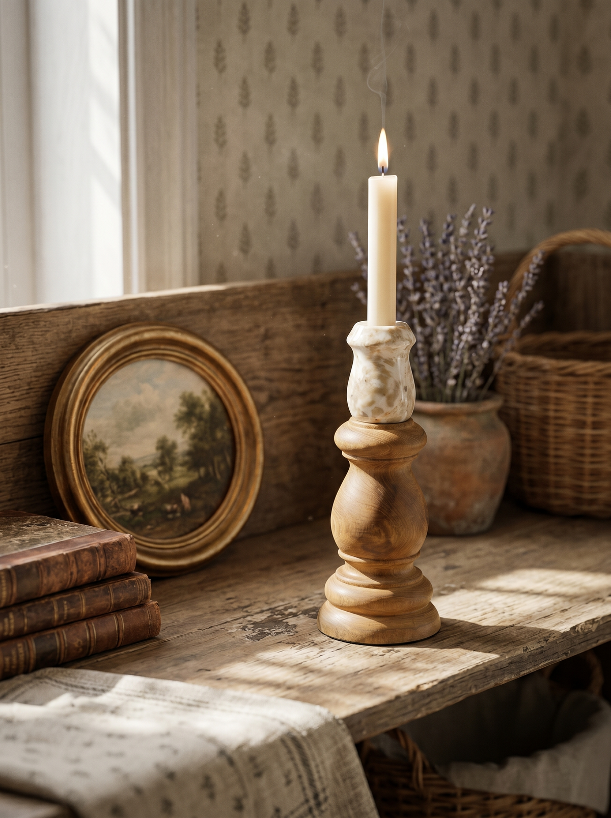 Teak Wood and Marble Candle Holder - product image 9