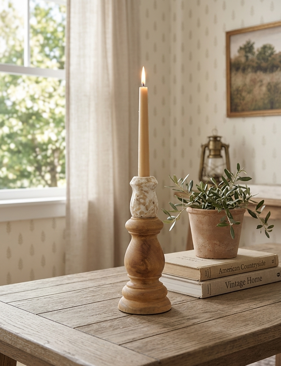 Teak Wood and Marble Candle Holder - product image 6
