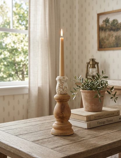 Teak Wood and Marble Candle Holder - product image 6