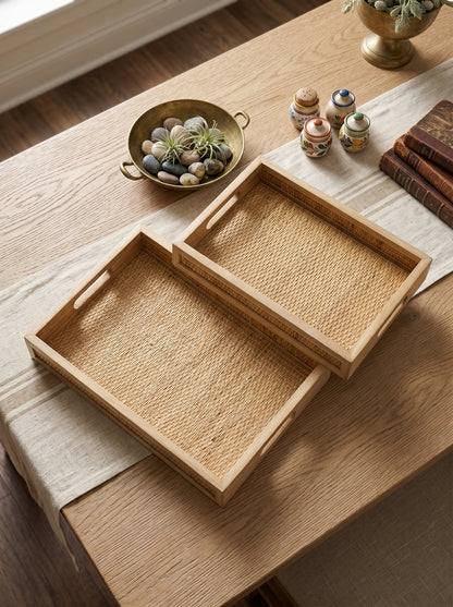 Woven Rattan Decorative Trays, Set of 2 - product photo 8