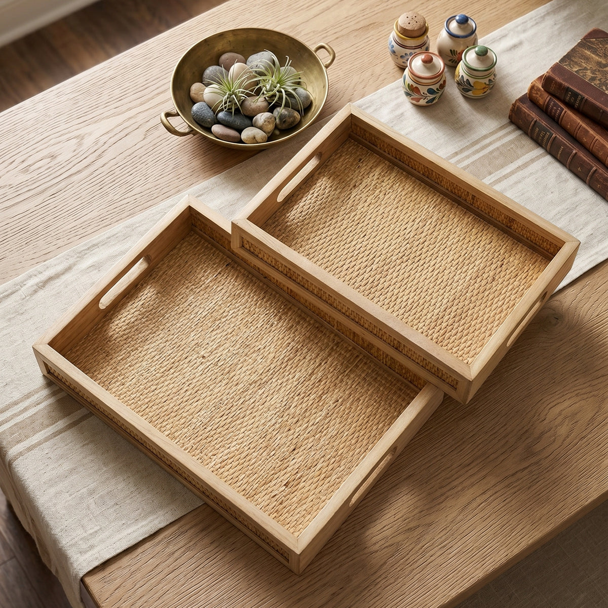 Woven Rattan Decorative Trays, Set of 2 - product photo 2