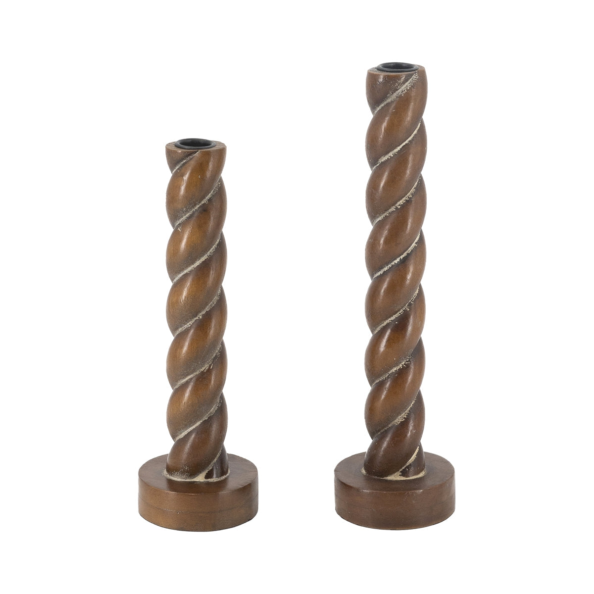 Brown Birch Wood Candle Holders with Spiral Design, Set of 2 - product image 1