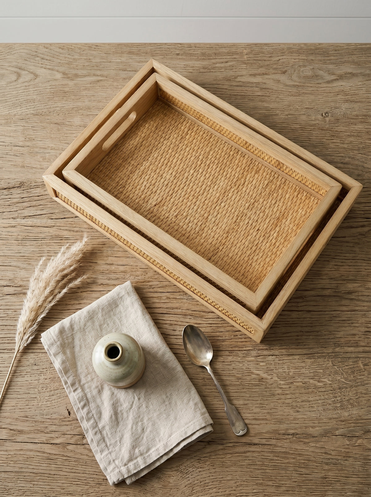 Woven Rattan Decorative Trays, Set of 2 - product photo 9