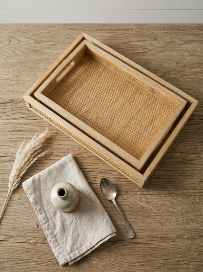 Woven Rattan Decorative Trays, Set of 2 - product photo 9