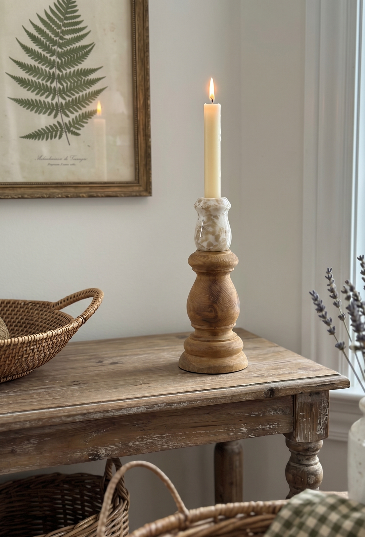 Teak Wood and Marble Candle Holder - product image 7