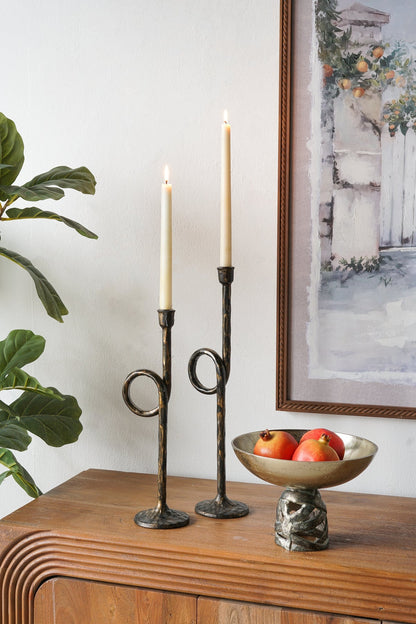 Black and Gold Iron Candle Holders with Playful Loop Design, Set of 2 - product image 14
