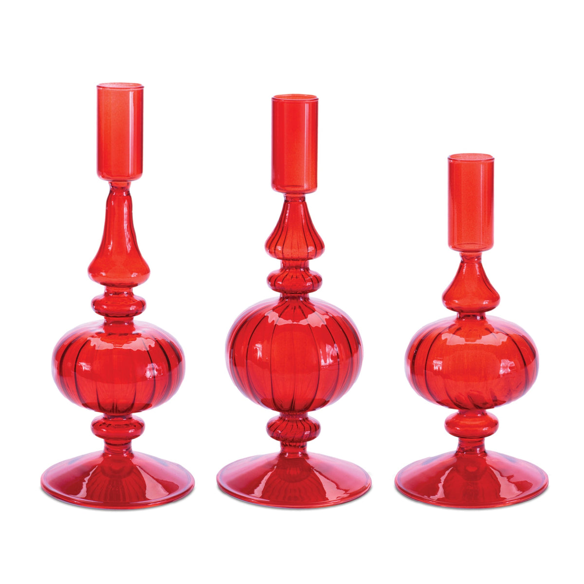 Ribbed Glass Taper Candle Holder, Set of 3 - product image 1