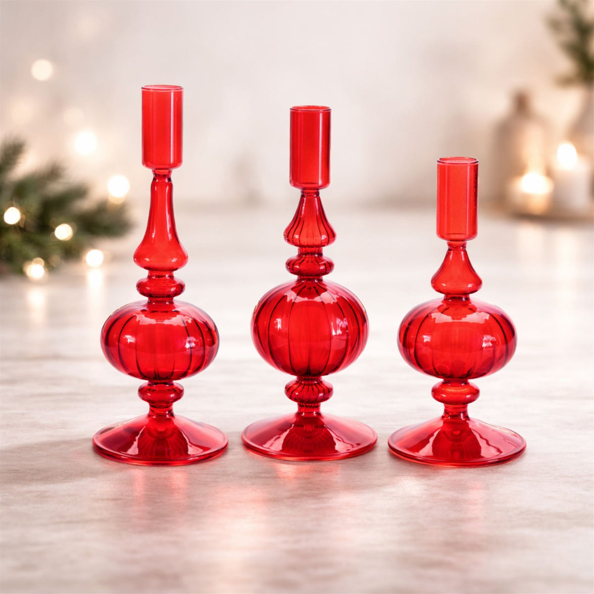 Ribbed Glass Taper Candle Holder, Set of 3 - product image 2