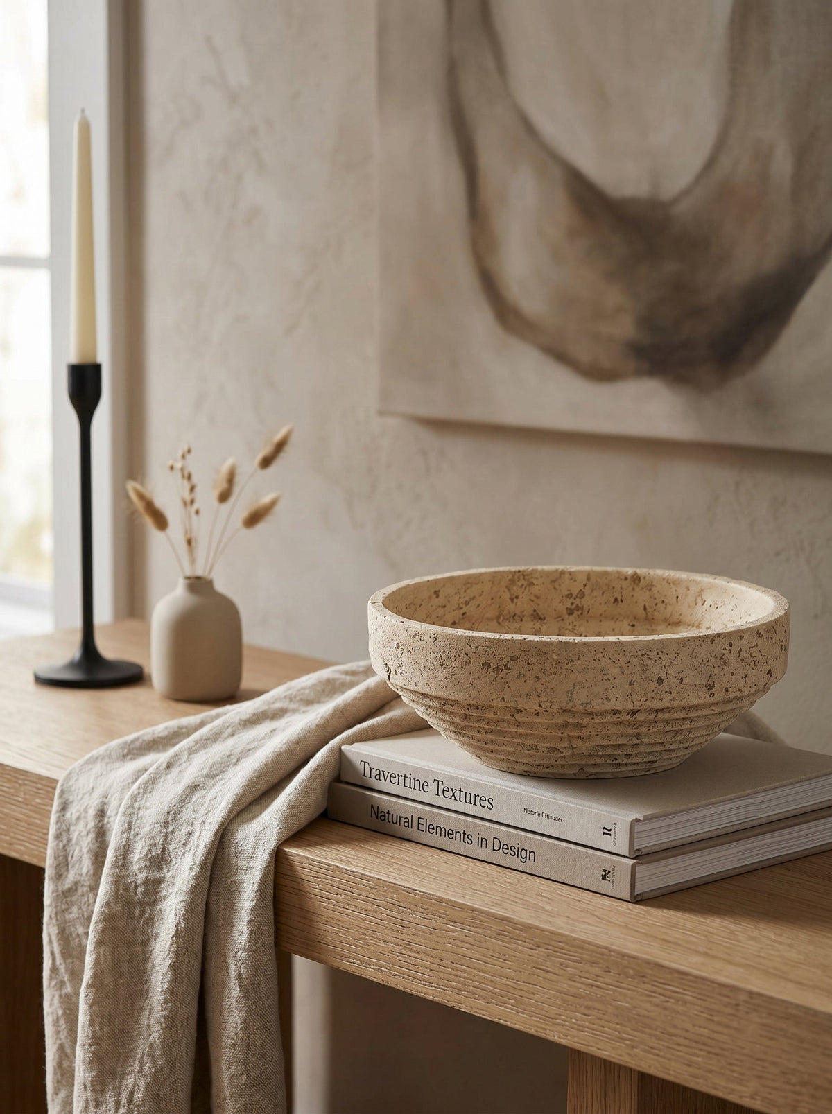 Ribbed Cement-Look Decorative Bowl - product photo 7