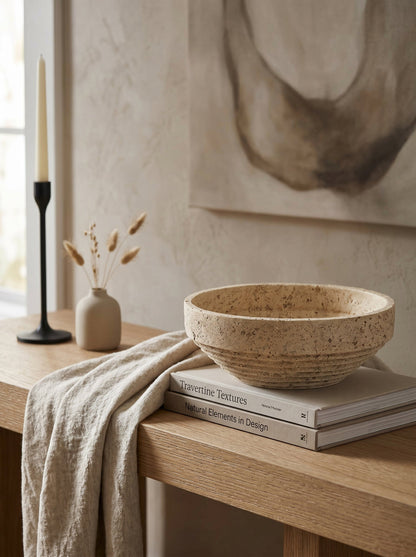 Ribbed Cement-Look Decorative Bowl - product photo 7