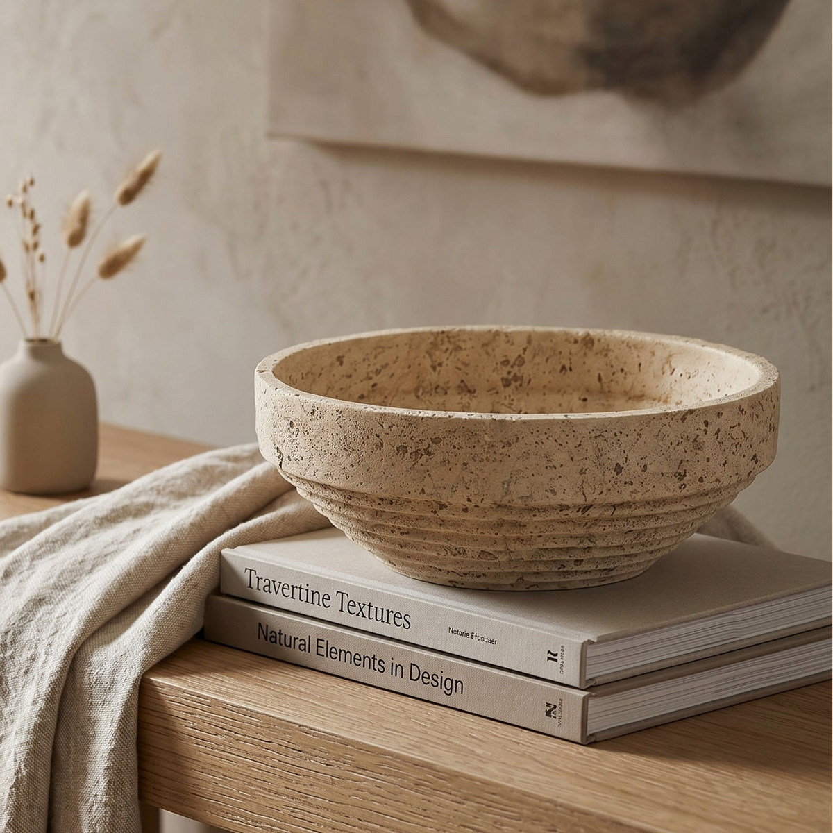 Ribbed Cement-Look Decorative Bowl - product photo 2