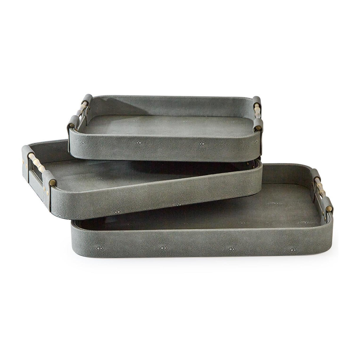 Grey Shagreen Rectangle Trays, Set of 3 - product image 1