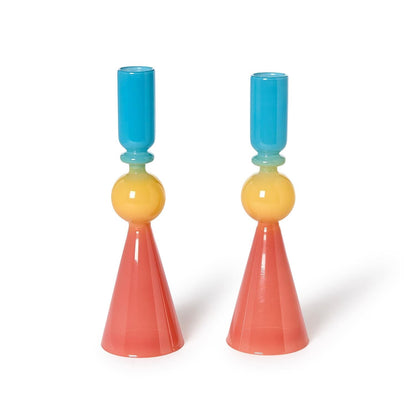 Multi Colored Glass Candle Holder, Set of 2