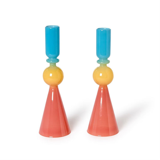 Multi Colored Glass Candle Holder, Set of 2 - product image 1