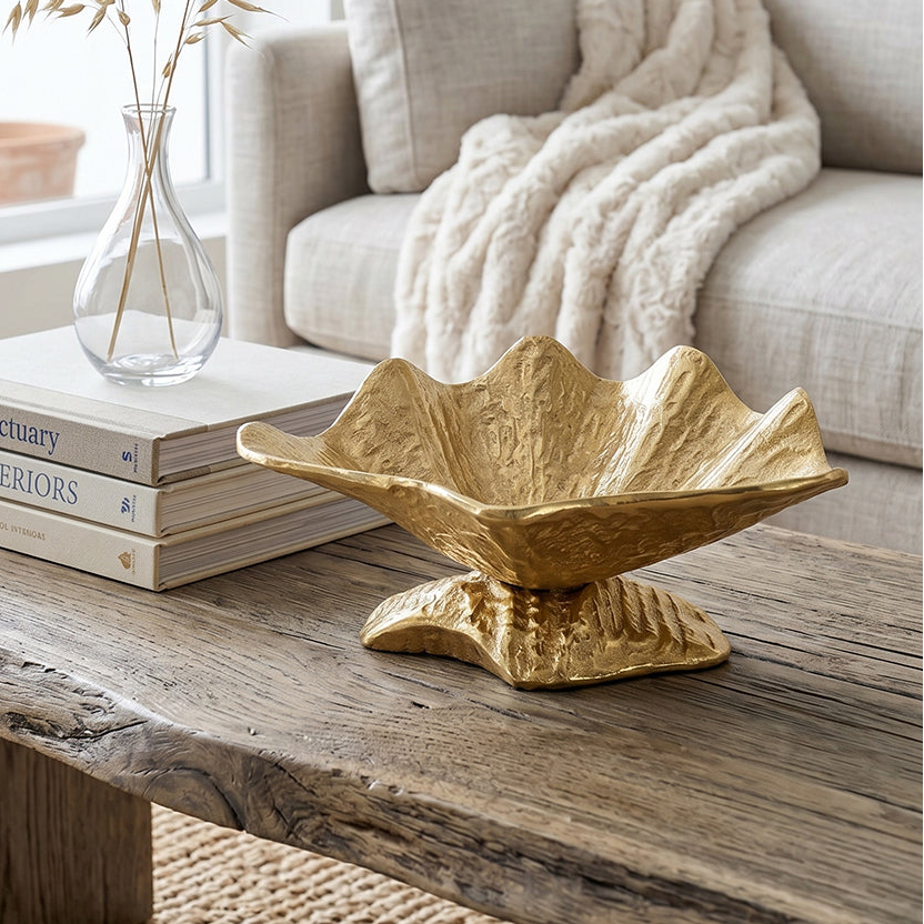 Gold-Tone Aluminum Footed Decorative Bowl - product photo 2