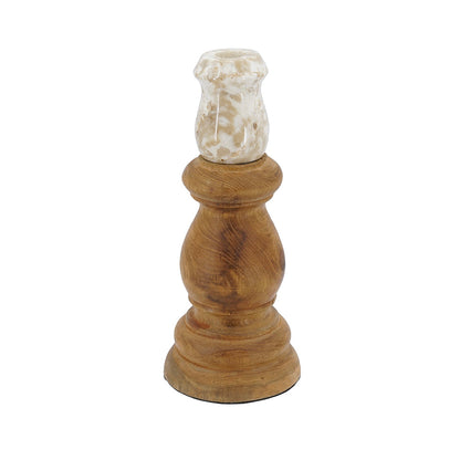 Teak Wood and Marble Candle Holder - product image 1