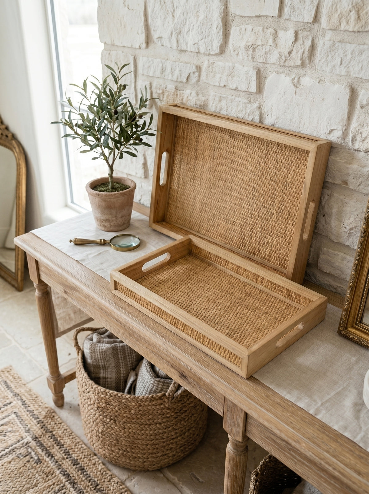 Woven Rattan Decorative Trays, Set of 2 - product photo 11